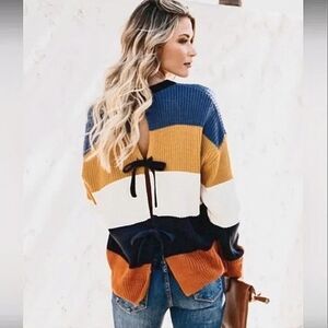 Idem ditto Striped Open Tie Back Sweater Size S/M